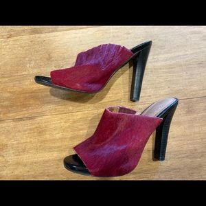 Jeffrey Campbell Ibiza red cow hair mules